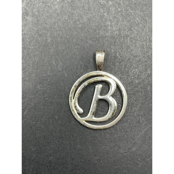 Vintage D Hallmarked Silver Tone Letter B Initial Round Pendant Charm - Picture 1 of 6